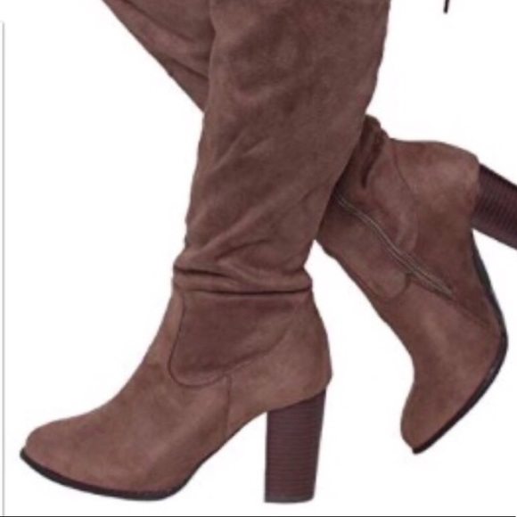 LAST 1❤️STYLISH BROWN SUEDE OVER THE KNEE BOOTS - Picture 3 of 5